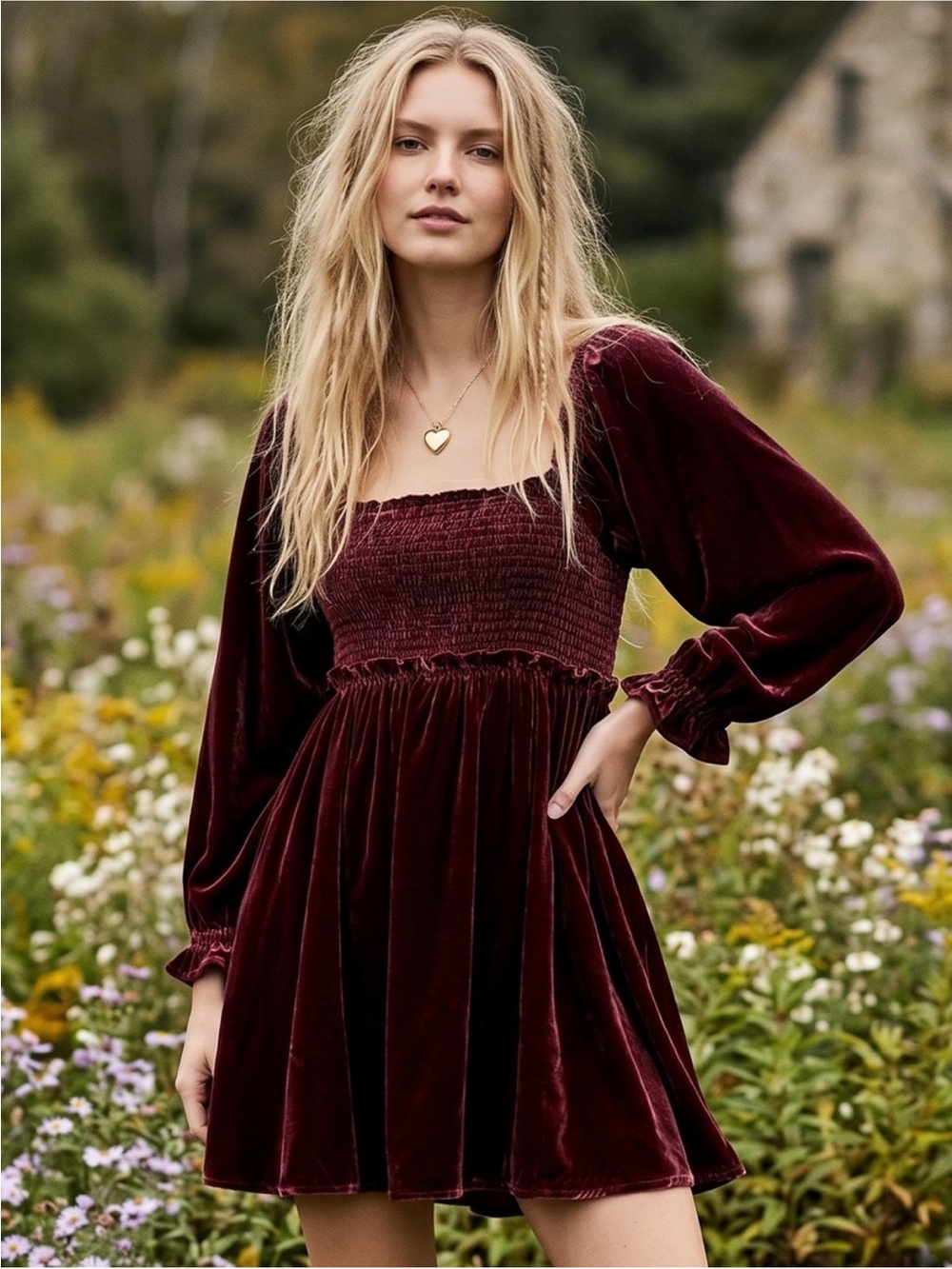 Free People Daphne Velvet Smocked Mini Dress Small